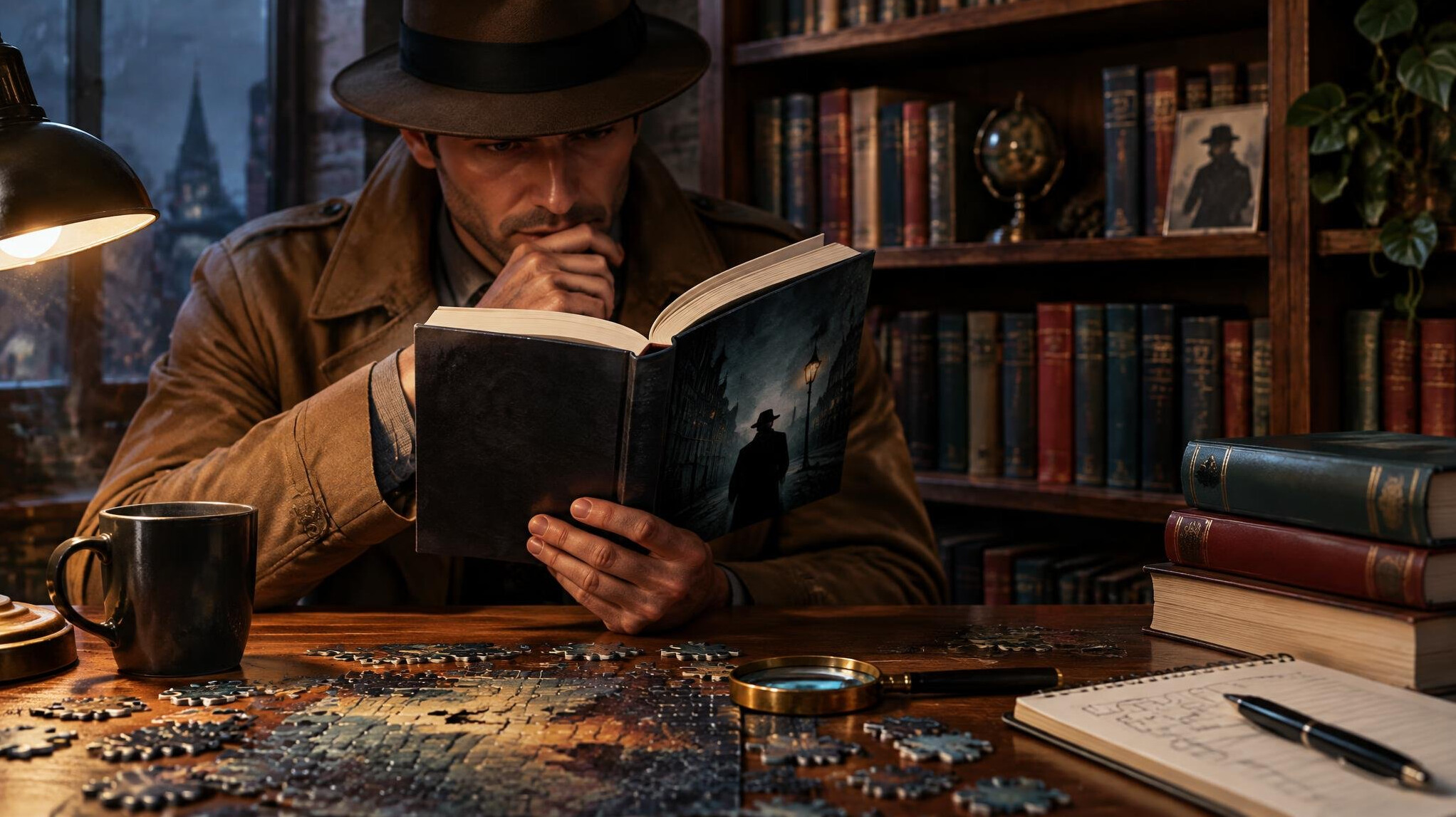 detective reading book